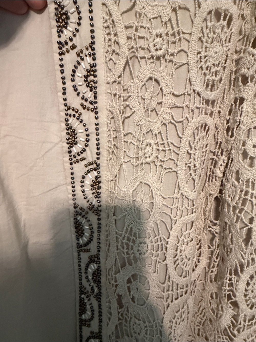 Peter Nygard Beige Crochet Knit Open-Front Beaded Cottagecore Bohemian Jacket - Picture 9 of 13